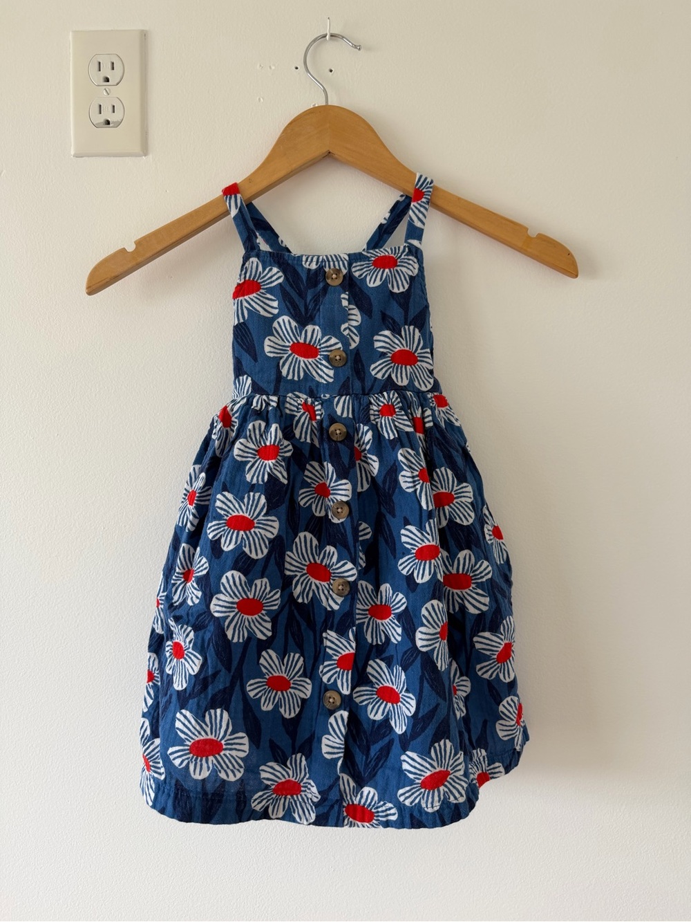 Hanna Andersson Navy Floral Button Sundress with Red Accents